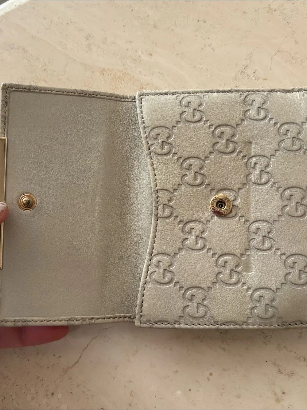 Gucci Embossed GG Leather Wallet with Gold Hardware
